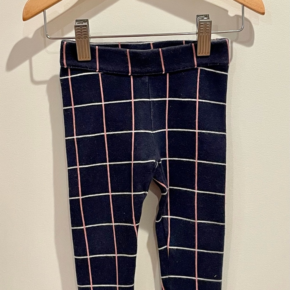 12-18M Janie and Jack Navy Leggings with Coral Pink & White Windowpane Pattern
